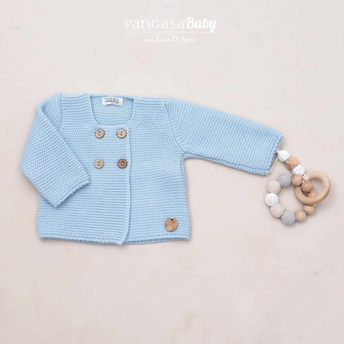 CHAQUETA CRUZADA 4 BOTONES CELESTE EMPOLVADO