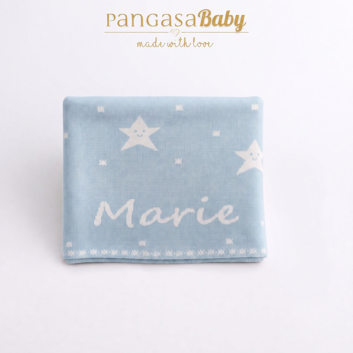 CHAL PERSONALIZADO ESTRELLAS CELESTE EMPOLVADO