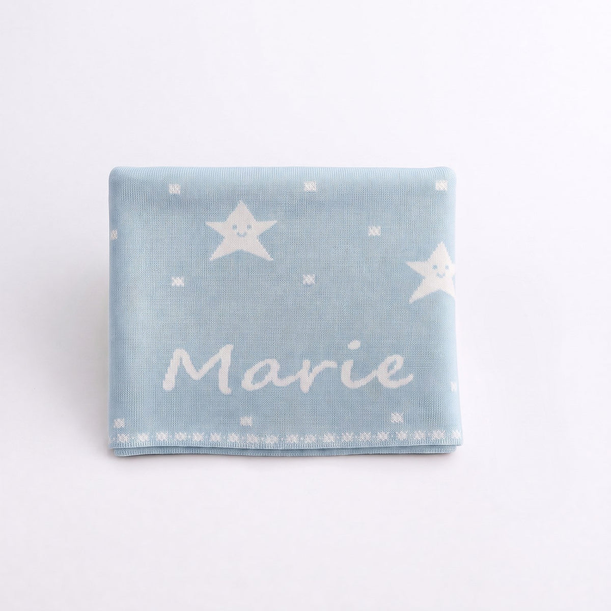 CHAL PERSONALIZADO ESTRELLAS CELESTE EMPOLVADO