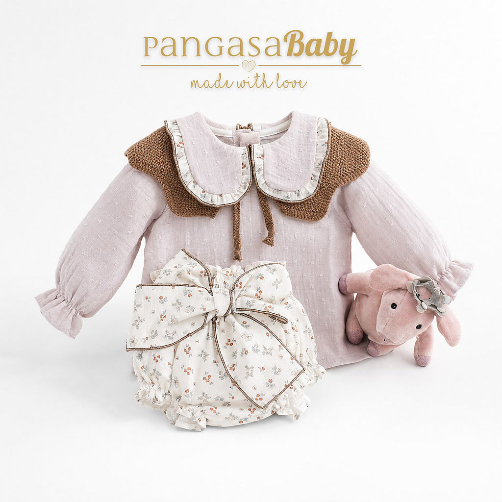 CONJ. BRAGUITA LAZO VINTAGE Y BLUSA PLUMETI ROSA VINTAGE