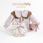 CONJ. BRAGUITA LAZO VINTAGE Y BLUSA PLUMETI ROSA VINTAGE