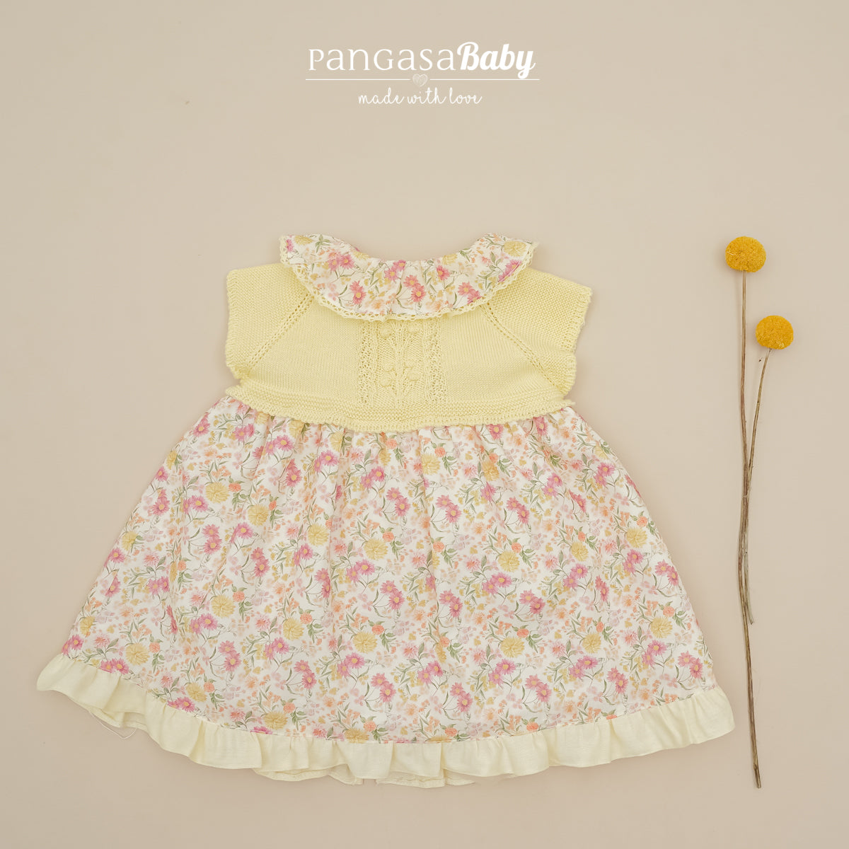 KNITTED AND PETALS FABRIC DRESS