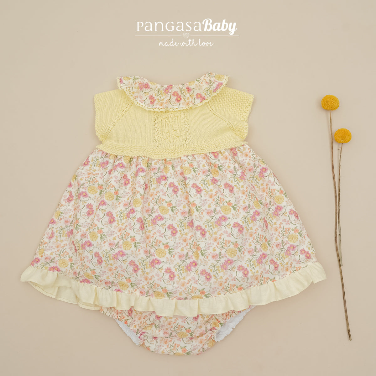 KNITTED AND PETALS FABRIC DRESS