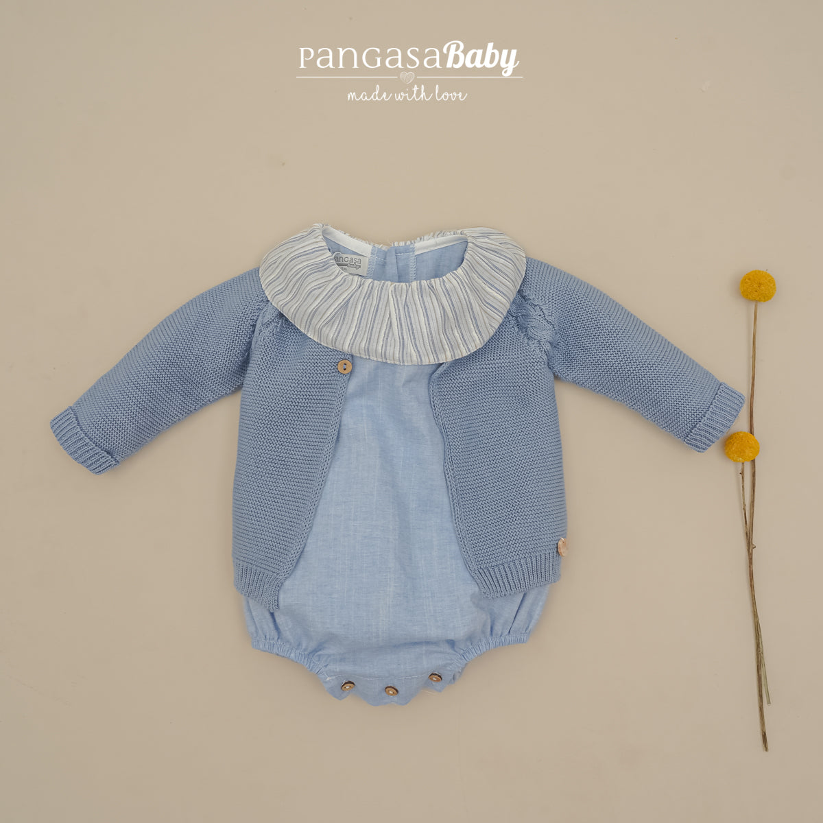 ROMPERJERK IN FABRIC WITH RUFFLED COLLAR MIST