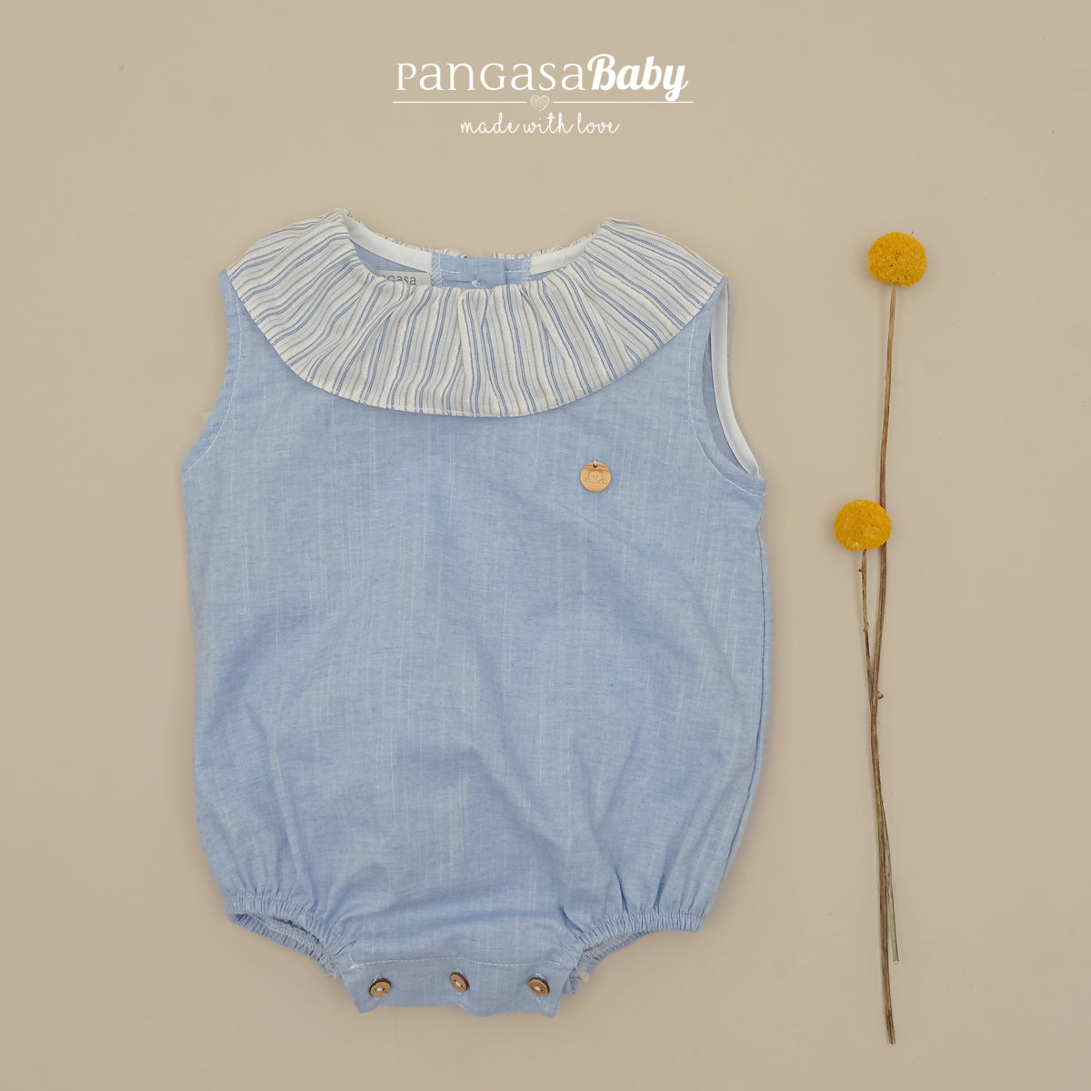 ROMPERJERK IN FABRIC WITH RUFFLED COLLAR MIST