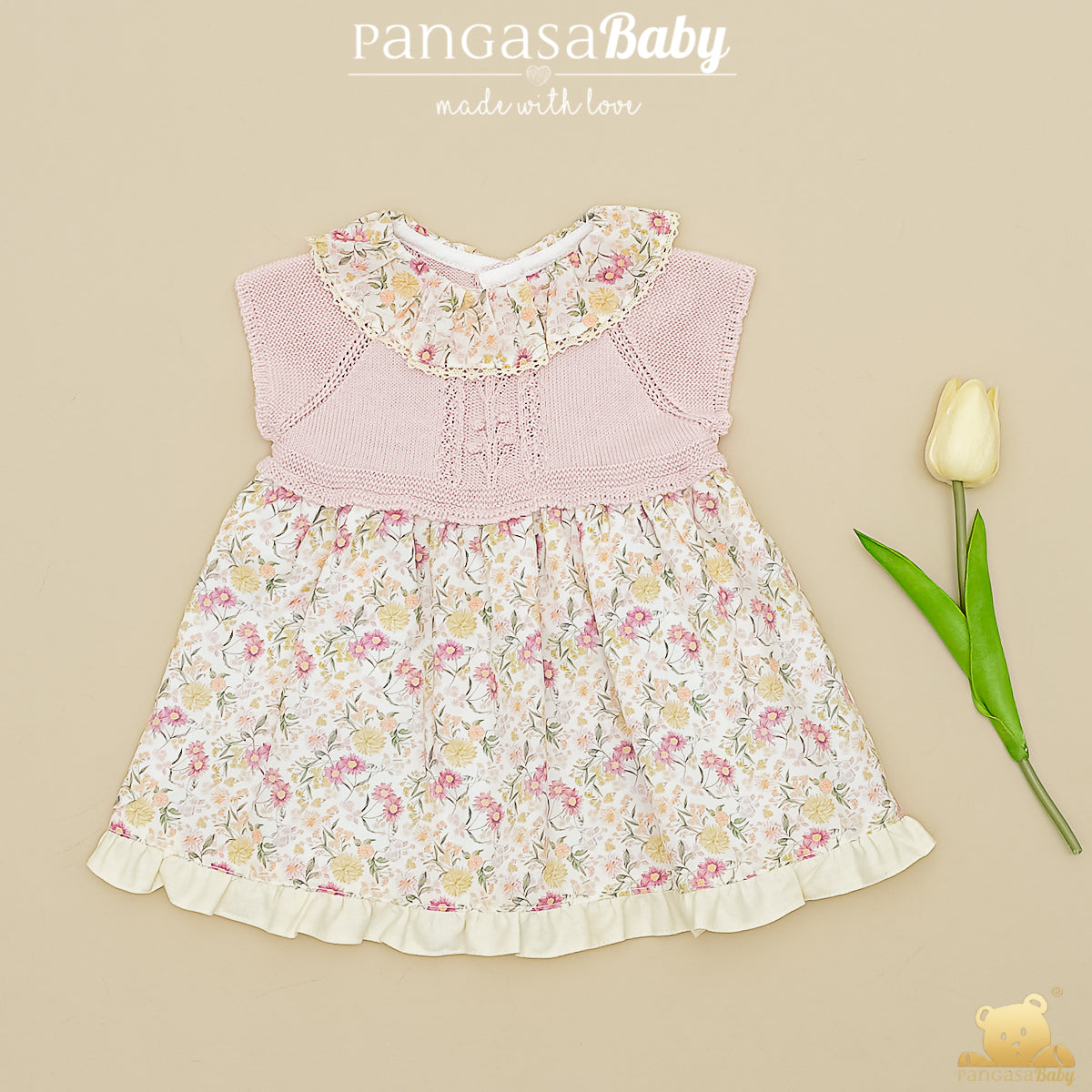 KNITTED AND PETALS FABRIC DRESS